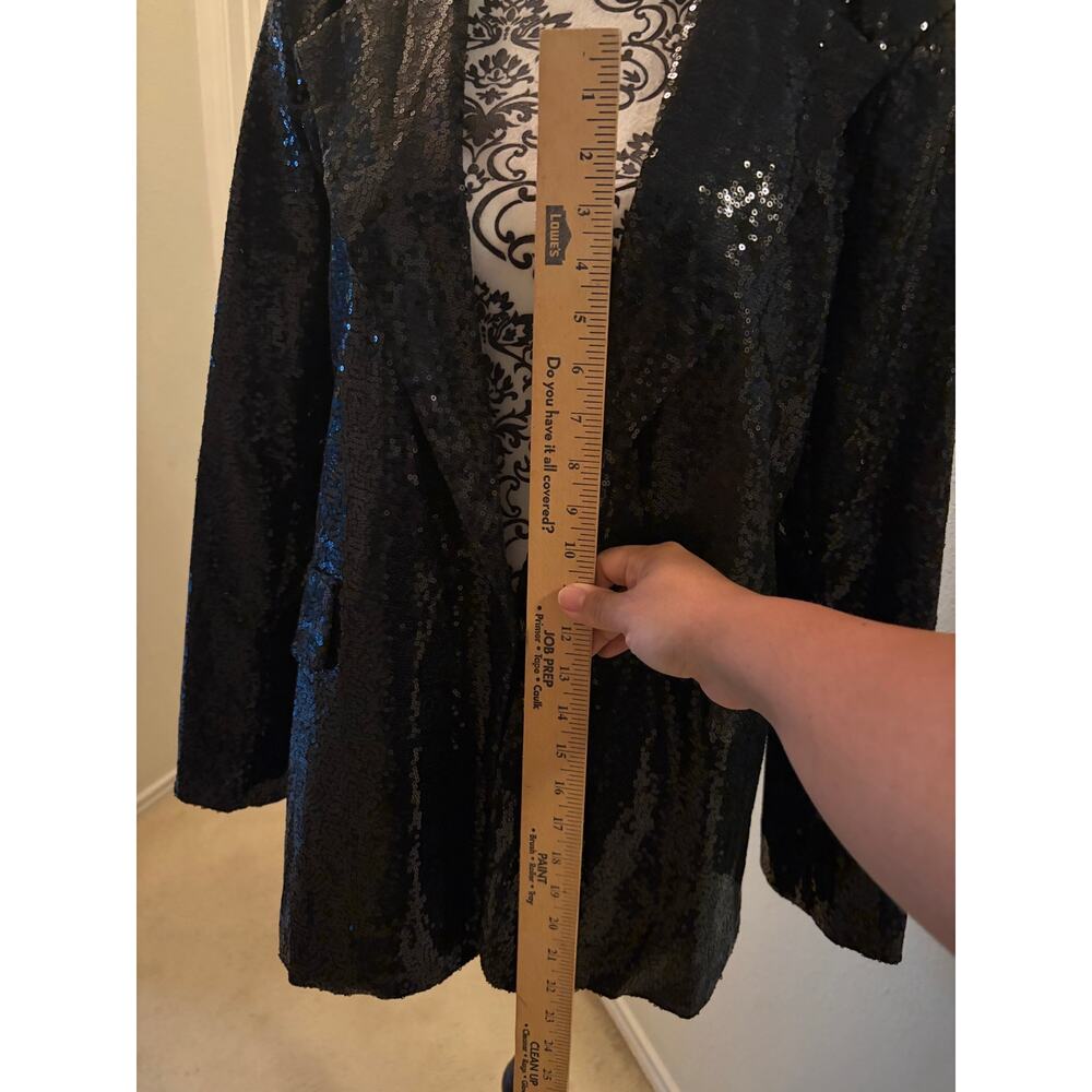 Black Sequin Blazer Jacket XL Long Sleeve Party Evening Sparkle - Picture 4 of 6
